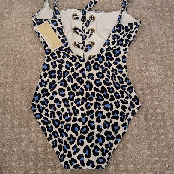 Michael Kors Leopard Lace-up One Piece Swimsuit - Women's sz 6 - Picture 6 of 11